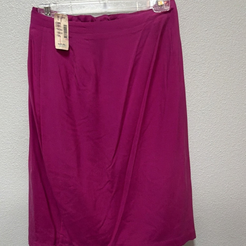 Linda Allard for Ellen Tracey Faux Wrap Silk Skirt. Fuchsia Pink. Vintage. Sz 8
